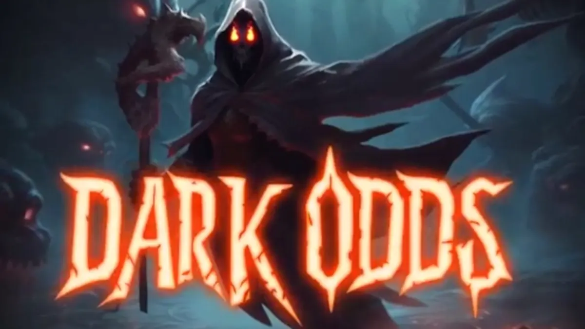 Tampilan antarmuka permainan slot Dark Odds dengan tema horor