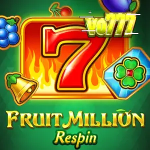 Tampilan visual mesin slot Fruit Million Respin dengan simbol buah klasik dan latar belakang hijau.